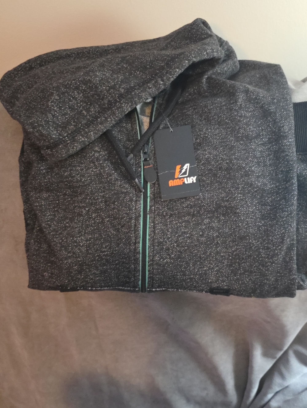 AmpLify Men's Charcoal Full-Zip Hooded Sweater